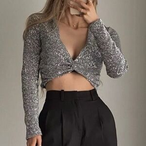 Zara Silver Sequin Crop Top